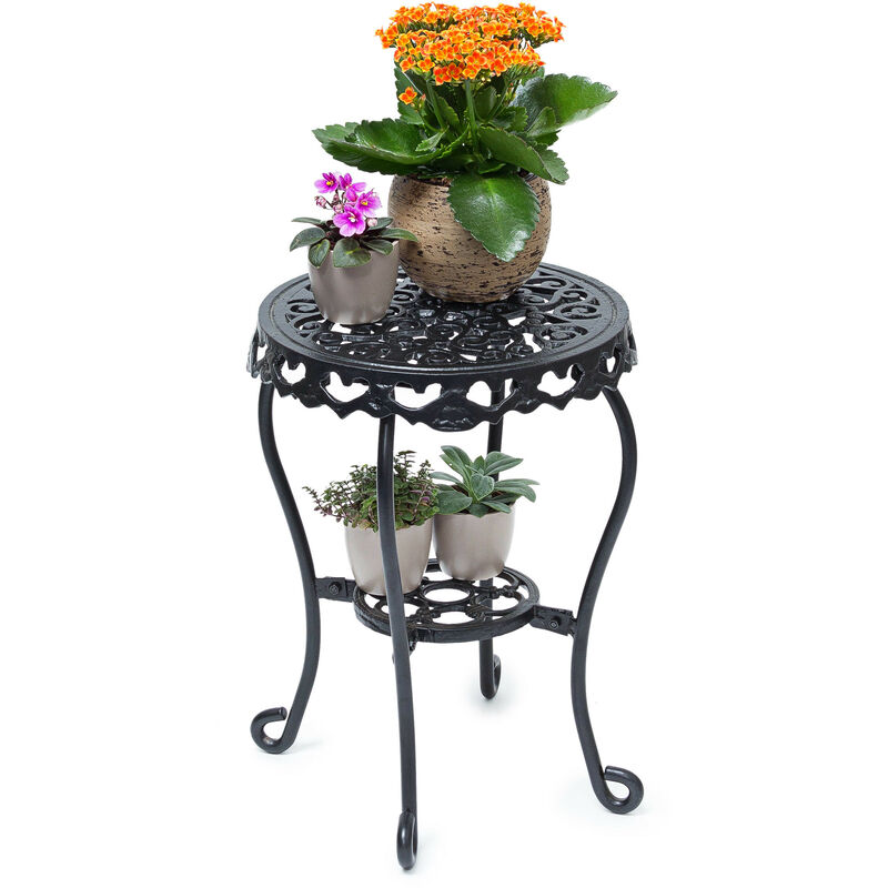 tabouret plantes fleurs fonte support table appoint ronde table fleurs plantes 41 x 30 x 30 cm, noir - relaxdays
