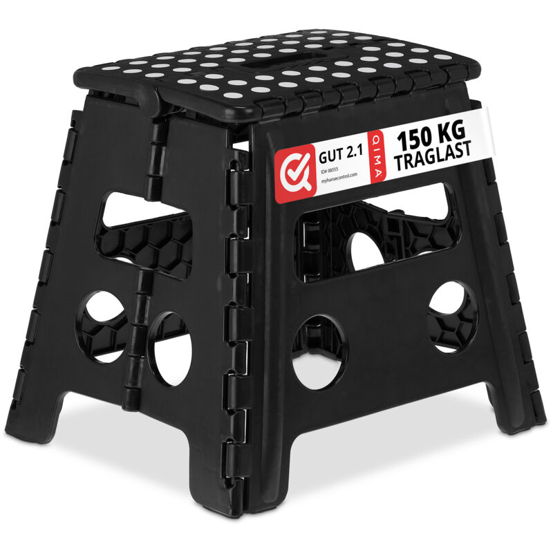 Relaxdays Tabouret pliable, 1 marche, jusqu’à 120 kg, plastique antidérapant, escabeau cuisine, 32,5 cm de haut, noir