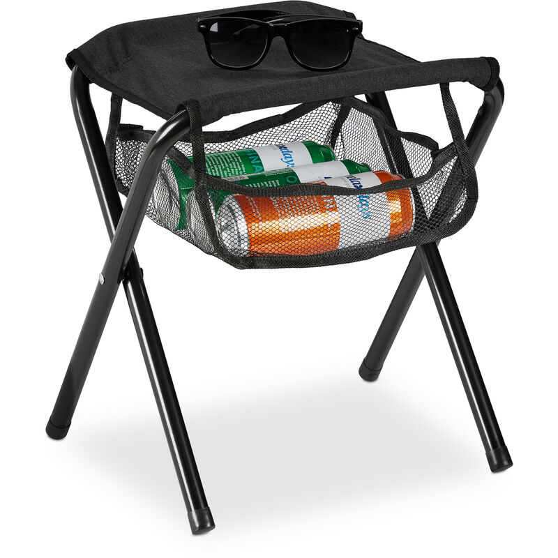 Relaxdays - Tabouret pliant camping, avec poche, jusqu'à 120 kg, pliable, léger, siège plage, hlp: 39 x 29 x 35 cm, noir