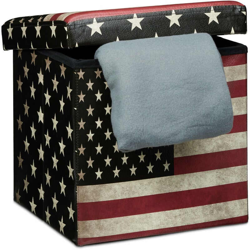 Tabouret pliant pratique pour le rangement, stable, avec couvercle, usa, 38 cm de hauteur - Relaxdays