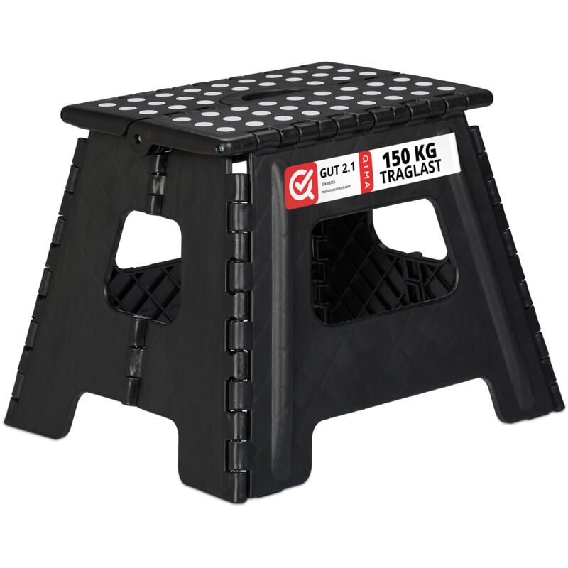 Tabouret pliant l, portable, escabeau de salle de bain, 150 kg, plastique, HxLxP 30 x 37 x 29 cm, noir - Relaxdays
