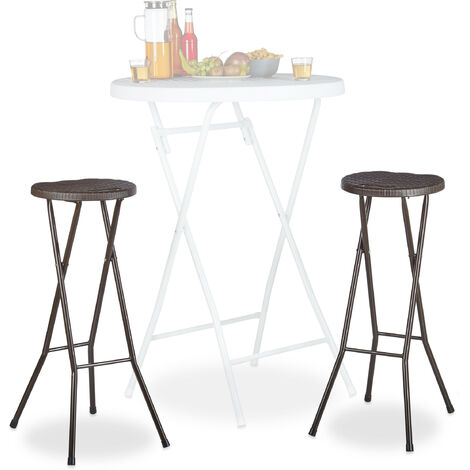   Taburete bar BASTIAN plegable, set de 2, resistente intemperie, 80 cm, silla de bar, plástico, barra, marrón