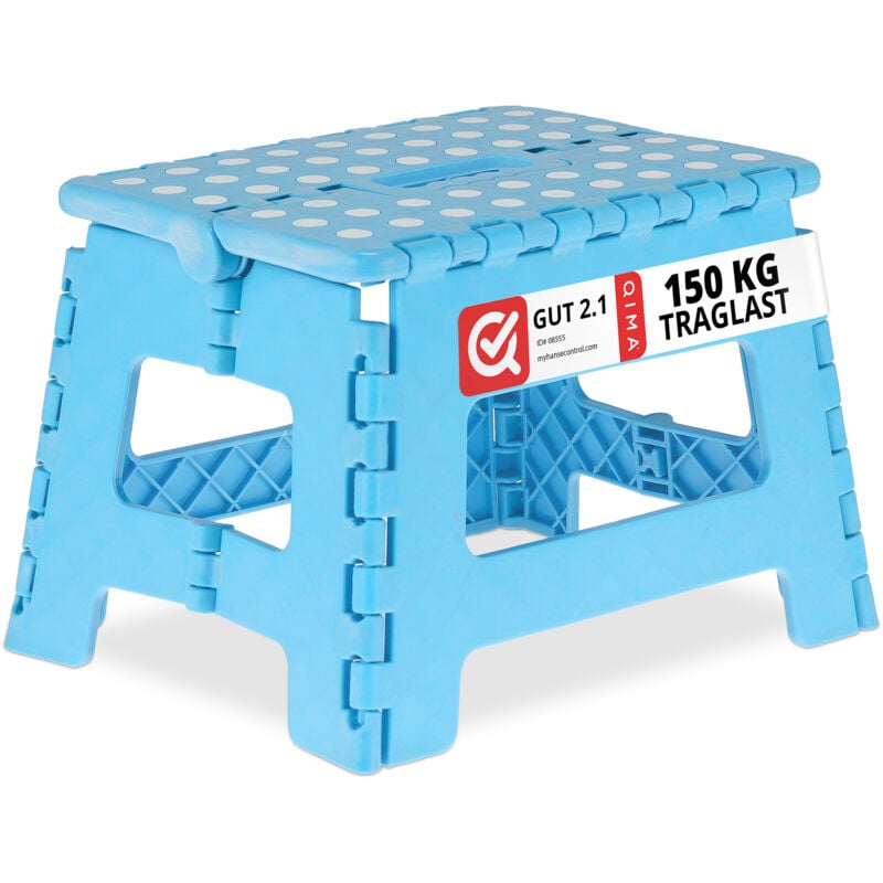 Relaxdays - Tabouret pliable, plastique, 1 marche, marchepied pour enfant, max. 120 kg, hlp: 22,5x32x25 cm, bleu/blanc