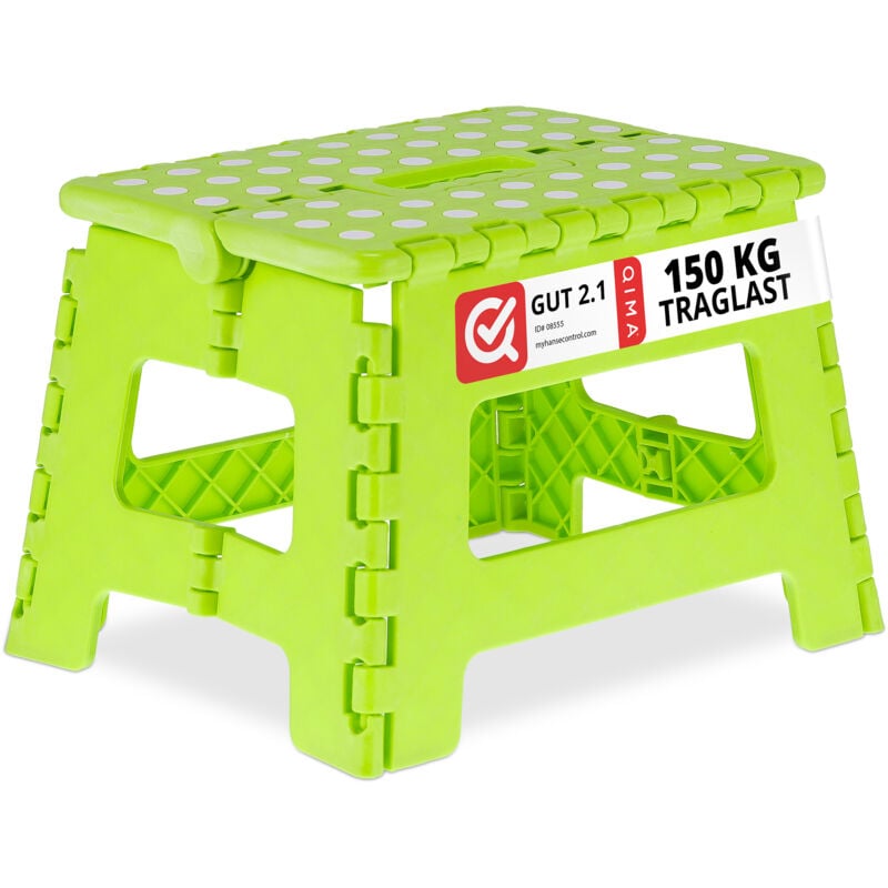 Tabouret pliable, plastique, 1 marche, marchepied pour enfant, max. 120 kg, hlp: 22,5x32x25 cm, vert/blanc - Relaxdays