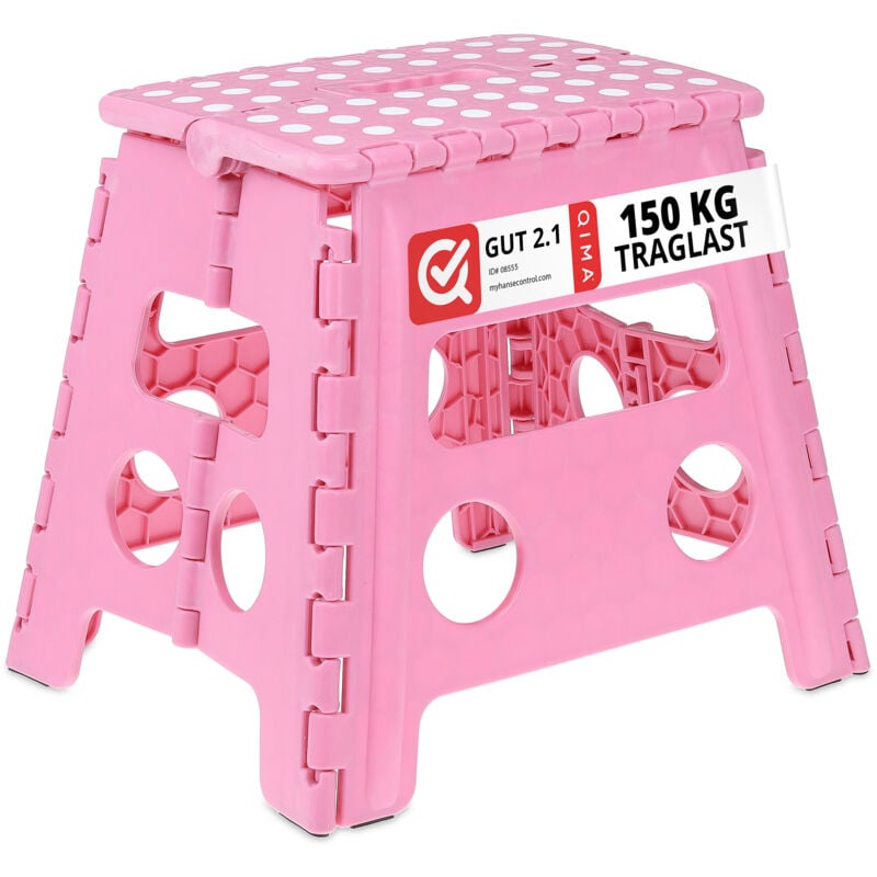 Tabouret pliable, antidérapant, 120 kg charge max., poignée, escabeau pliable, HxLxP: 32,5 x 37 x 30 cm, rose - Relaxdays