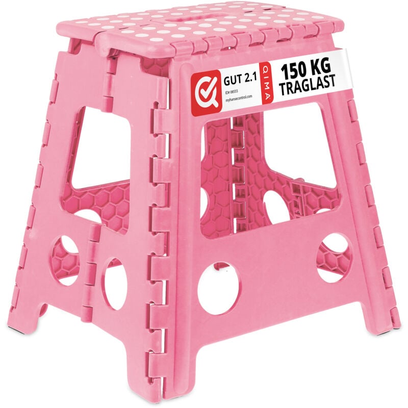 Tabouret pliable, antidérapant, 120 kg charge max., poignée, escabeau pliable, HxLxP: 39 x 38,5 x 32 cm, rose - Relaxdays