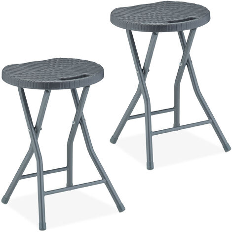 Relaxdays Taburete Plegable, Set de 2, Diseño Ratán, Jardín y Balcón, Asiento Exteriores, 46 x 32 x 29 cm, Gris