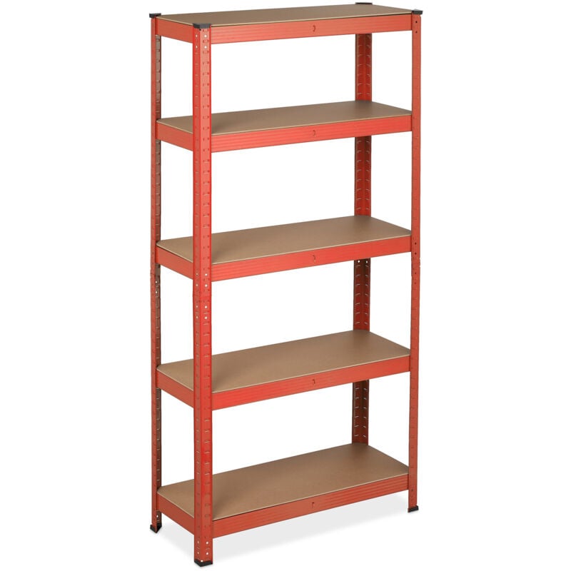 Tagère à charge lourde, lot de 2, charge max : 875 kg, 5 niveaux, cave garage, acier, HxLxP: 151x75x30 cm, rouge
