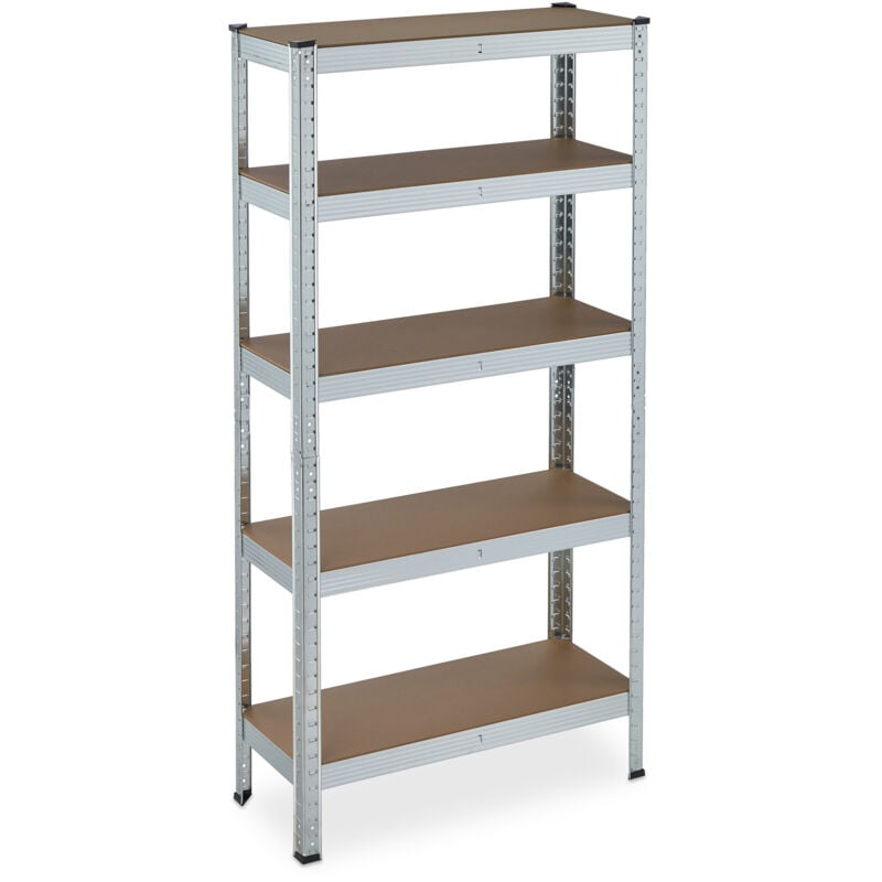 Tagère charge lourde galvanisée en lot de 2, capacité 875 kg, 150x75x30 cm, 5 niveaux, à clipser, acier, cave, argenté