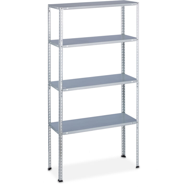 Tagère charge lourde, lot 2, maximum : 200 kg, 4 niveaux, hlp: 150x75x30 cm, cave et garage, acier zingué, argenté
