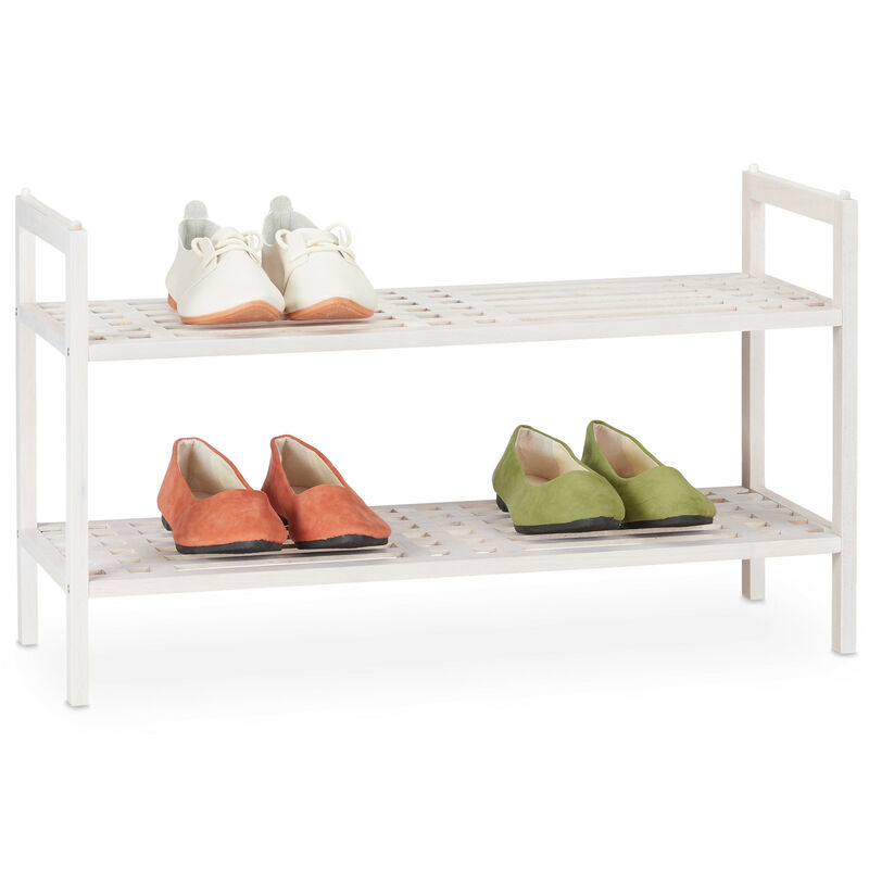 Relaxdays Étagère à chaussures, empilable, support avec 2 niveaux, bois de noyer, jusqu’à 6 paires, 41x69x27 cm, blanc