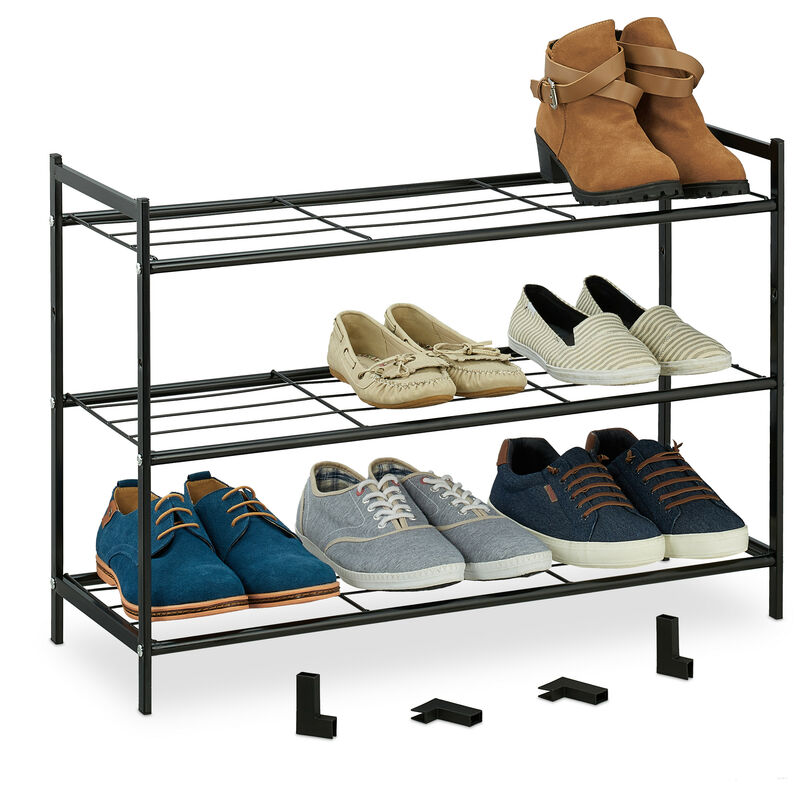 Relaxdays - tagère à chaussures en métal, 3 niveaux, empilable, porte-chaussures hlp 50x70x26 cm, 9 paires, noir
