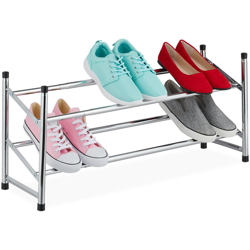 Relaxdays - tagère à chaussures téléscopique, 2 étages, 10 paires, métal et plastique, HxLxP : 36x16-115 x23 cm, argenté