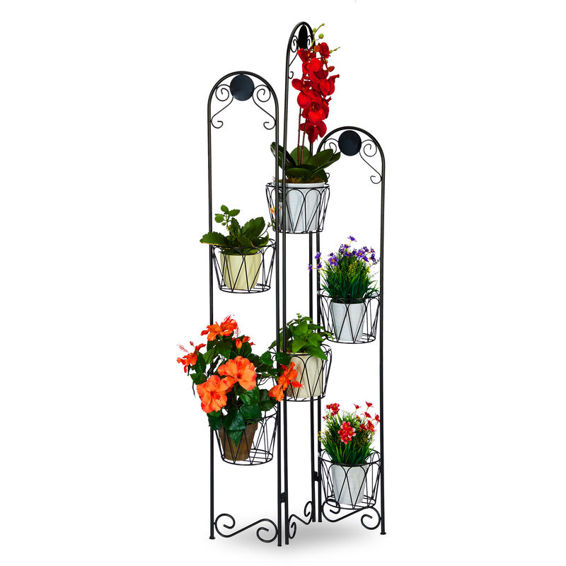 Tagère fleurs métal 6 niveaux, Support pot de fleurs, Escalier pour plantes décoration, h: 140 cm, noir - Relaxdays