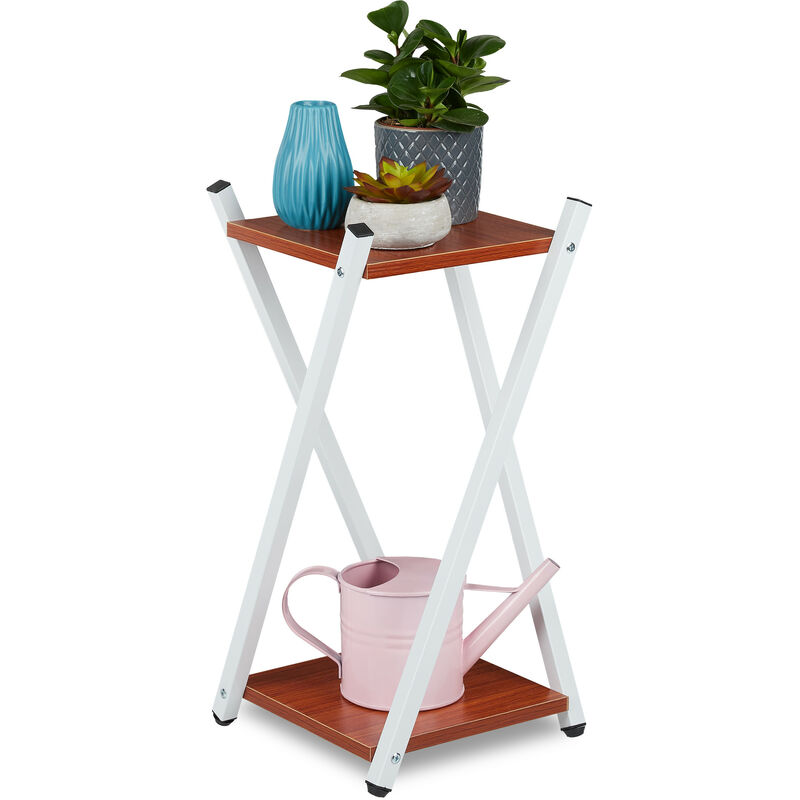 Tagère à plantes, 2 surfaces effet bois, tabouret moderne fleur, hlp : 99x29x29 cm, colonne, blanc-roux - Relaxdays