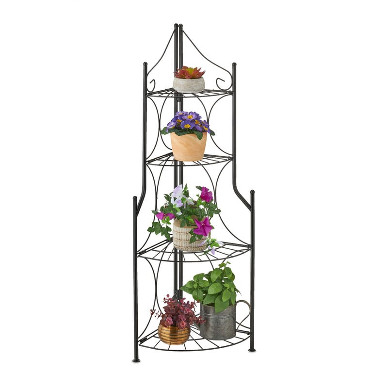 Tagère à plantes, coin, porte-pot fleurs, 4 étages, HxLxP : 106x31x31 cm, métal, escalier porte-plante, noir - Relaxdays