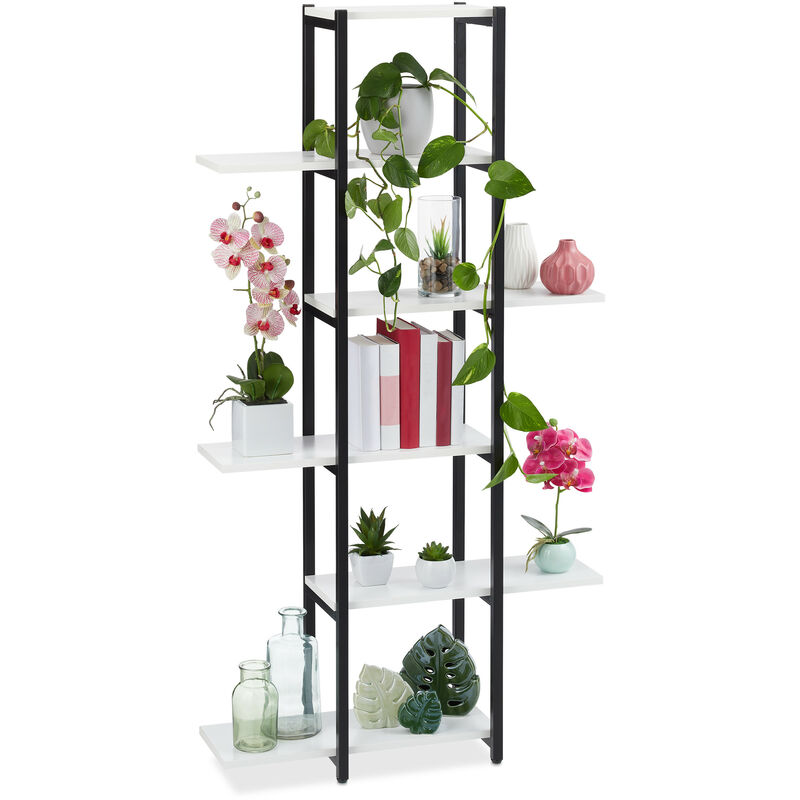 Relaxdays Étagère à plantes, escalier fleurs, 6 niveaux, HLP 150 x 78 x 24 cm, acier MDF, support intérieur, blanc