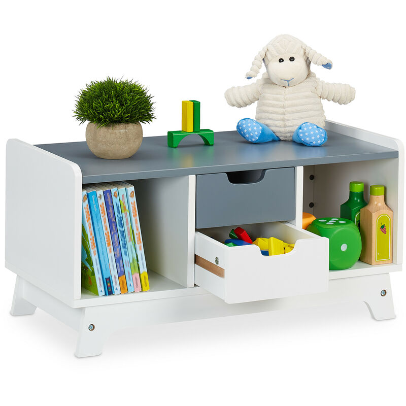 Tagère pour enfant pour livres et jouets, avec 4 tiroirs, bébé, unisexe, HxLxP : 30x60x30 cm, blanc/gris - Relaxdays