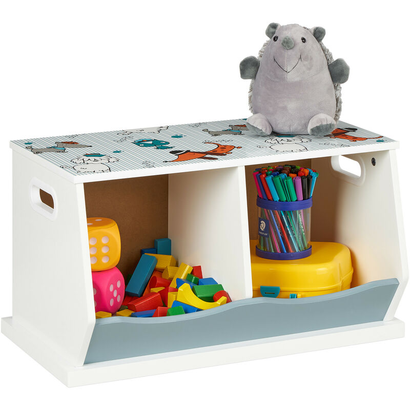 Relaxdays Étagère pour enfants, motif chiens, 2 compartiments, HxLxP : 33x60x34 cm, MDF, rangement chambre, multicolore