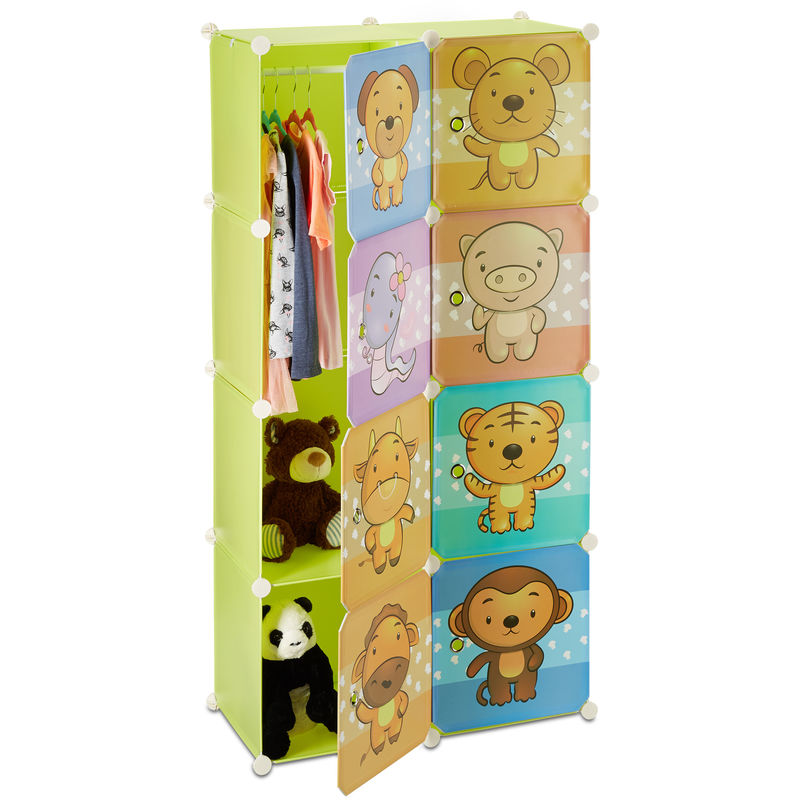 Tagère rangement enfants casier modulable plastique animaux penderie armoire tringle, coloré - Relaxdays