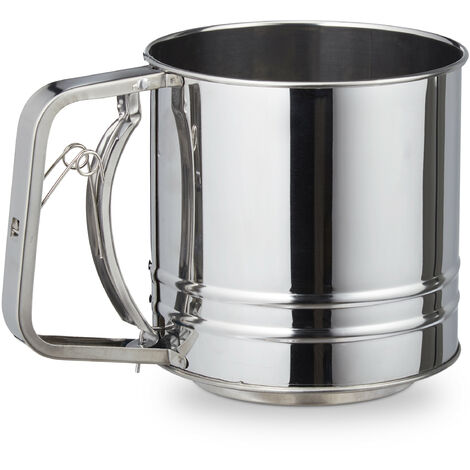 Relaxdays Tamis de farine à une main, grosse quantité, sucre en poudre, cacao, D 12,5 cm XL Tamis de pâtisserie,inox