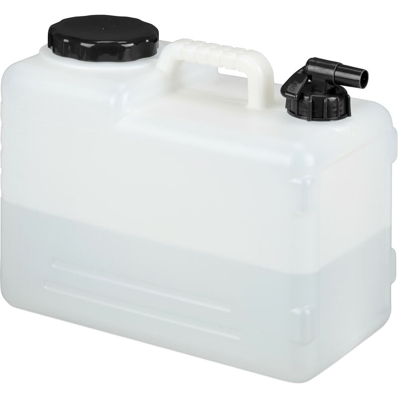 Relaxdays Water Canister With Tap, 15 Litres, Camping Container, Bpa-free Plastic, Wide Opening, Handle, White/black