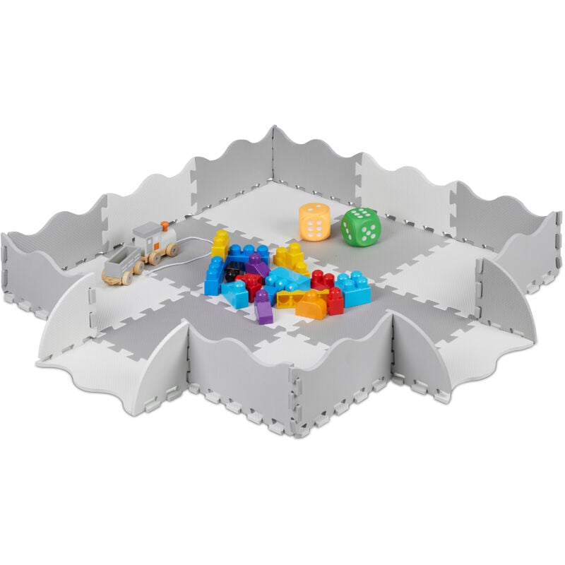 Tapis puzzle 25 pièces, mousse eva, sans substances nocives, 0,77 m2, dalle jeu enfant avec bord, gris - Relaxdays