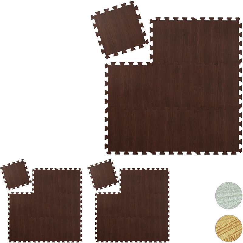 Image of Relaxdays - 27x Tappeto da Fitness a Puzzle, Set Tasselli, per Sport, in Gommapiuma eva, BPA-Free, in Effetto Legno, Marrone Scuro