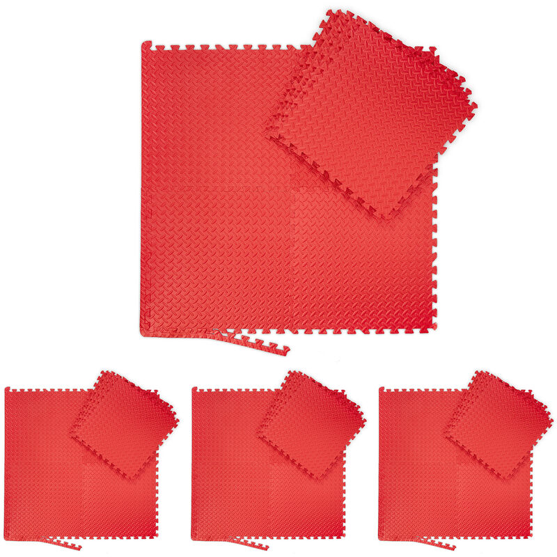 Image of Relaxdays - 32x Tappeto da Fitness a Puzzle, Prodotti per la Palestra, Tappetino con Bordo, eva, Area 3 m², LxP: 60 x 60, Rosso