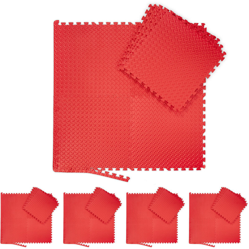 Image of Relaxdays - 40x Tappeto da Fitness a Puzzle, Prodotti per la Palestra, Tappetino con Bordo, eva, Area 3 m², LxP: 60 x 60, Rosso