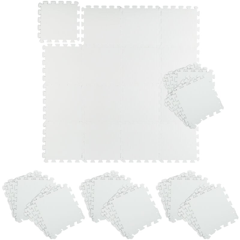 Relaxdays - Floor Mat, 48 Protective Mats For Sports & Fitness Equipment, Bordered, WxD each Tile: 30x30cm, 4.32 m², White