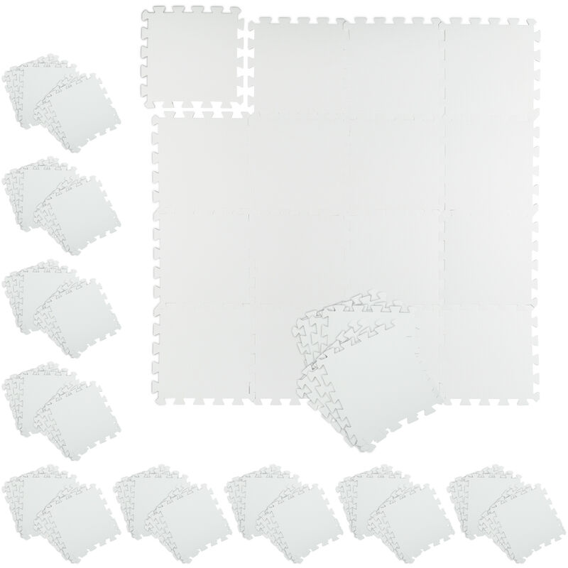 Relaxdays - Floor Mat, 96 Protective Mats For Sports & Fitness Equipment, Bordered, WxD each Tile: 30x30cm, 8.64m², White