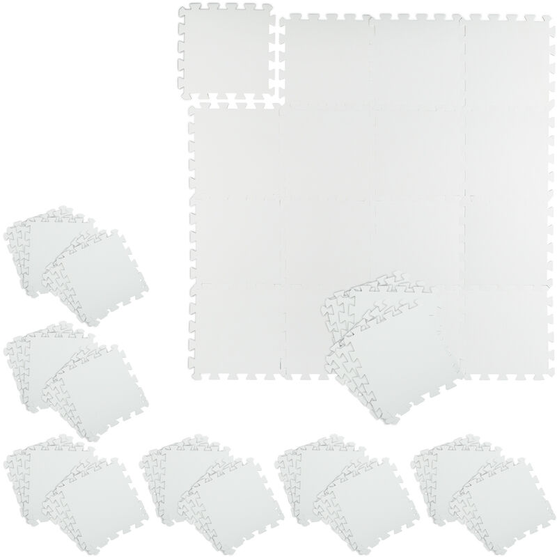 Relaxdays - Floor Mat, 72 Protective Mats For Sports & Fitness Equipment, Bordered, WxD each Tile: 30x30cm, 6.48 m², White