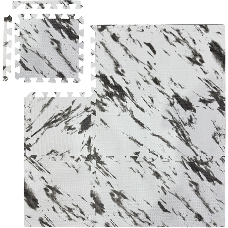 Floor Protection Mat, 27 Puzzle Pads For Sports & Fitness Equipment, 2.55 M², Eva Foam, Bpa-free, White Marble - Relaxdays