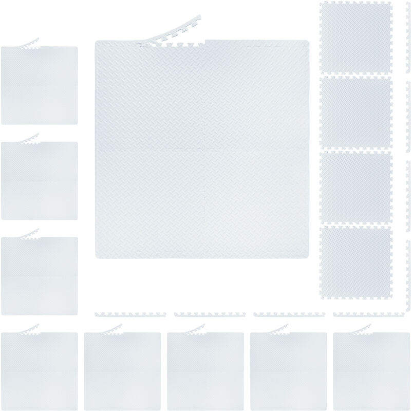 Relaxdays - Floor Mat, 40 Protective Mats For Sports & Fitness Equipment, Bordered, eva, Surface 12m², WxD: 60x60cm, White