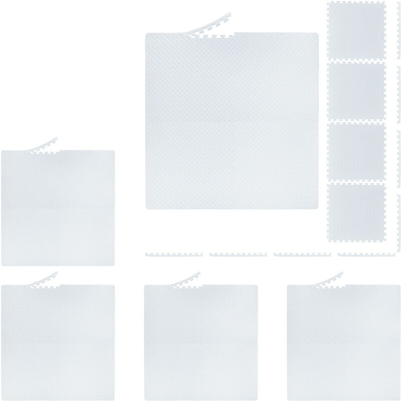 Relaxdays Floor Mat, 24 Protective Mats For Sports & Fitness Equipment, Bordered, EVA, Surface 9m², WxD: 60x60 cm, White