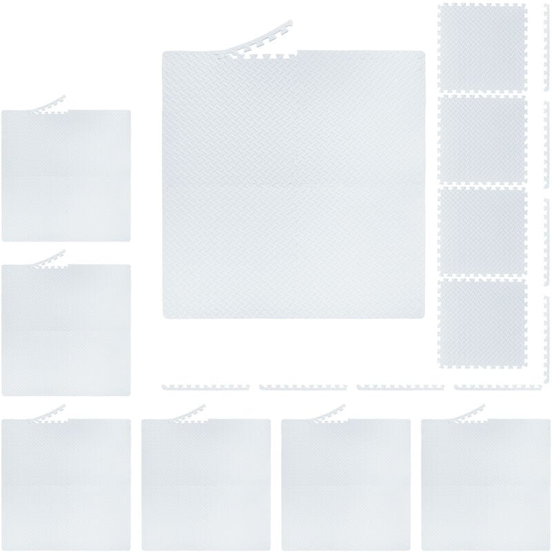 Relaxdays - Floor Mat, 32 Protective Mats For Sports & Fitness Equipment, Bordered, eva, Surface 12m², WxD: 60x60cm, White