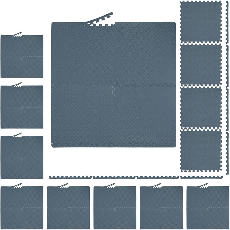 Relaxdays - Floor Mat, 40 Protective Mats For Sports & Fitness Equipment, Bordered, eva, Surface 15m², WxD: 60x60 cm, Grey