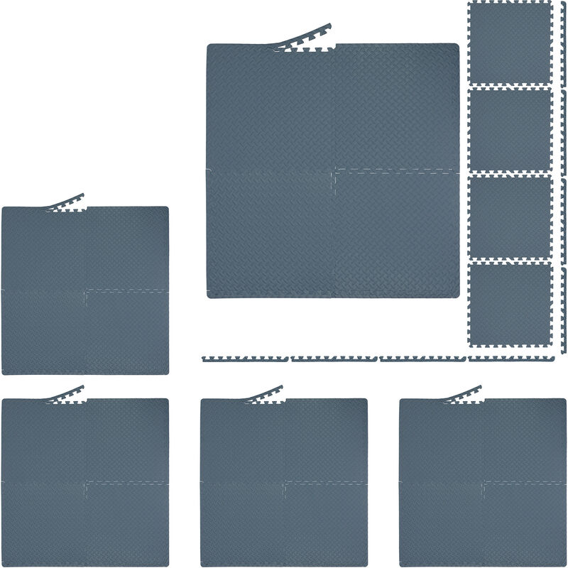 Relaxdays Floor Mat, 24 Protective Mats For Sports & Fitness Equipment, Bordered, EVA, Surface 9m², WxD: 60x60 cm, Grey