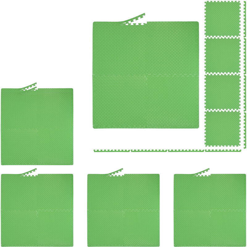 Relaxdays Floor Mat, 24 Protective Mats For Sports & Fitness Equipment, Bordered, Eva, Surface 9 M², Wxd 60x60 Cm, Green