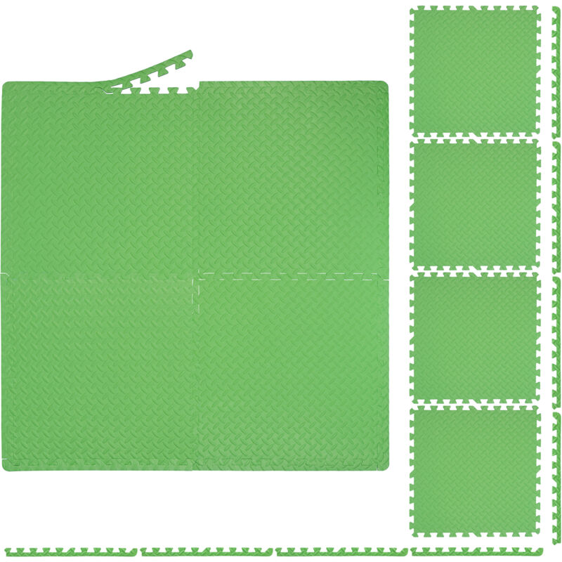 Relaxdays - Floor Mat, 16 Protective Mats For Sports & Fitness Equipment, Bordered, Eva, Surface 6 M², Wxd 60x60 Cm, Green