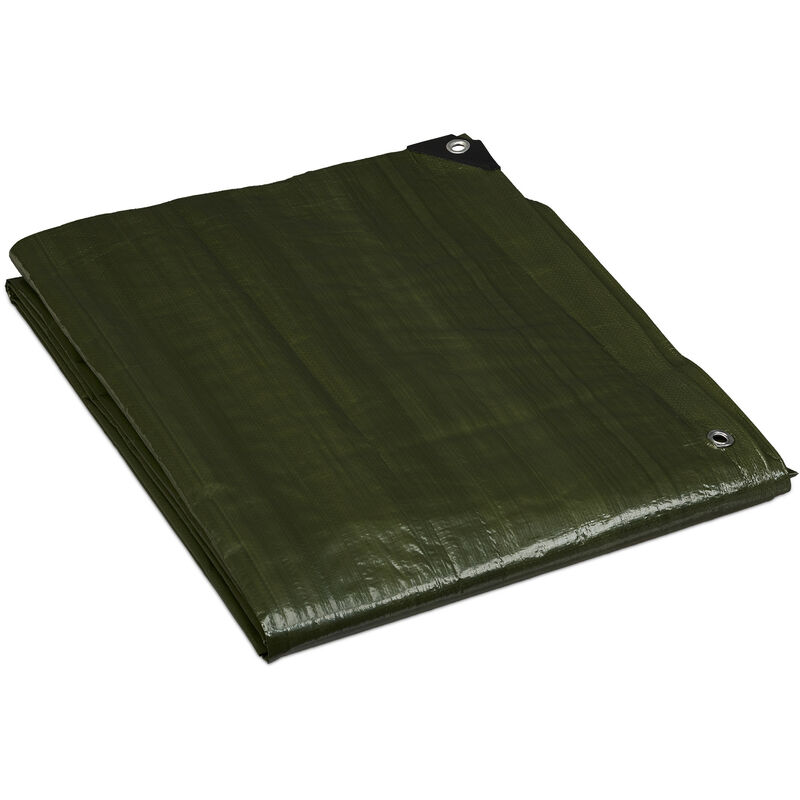 Relaxdays tarpaulin, 120g/m² material thickness, tarp, cover, 3 x 4 m, tearproof & waterproof PE material, green
