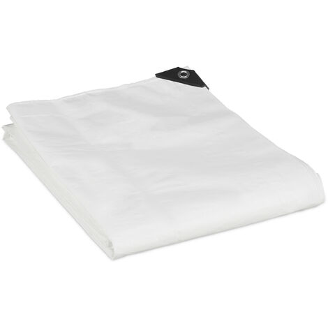 Relaxdays tarpaulin, 120g/m² material thickness, tarp, cover, tearproof & waterproof PE material, 2 m x 3 m, white