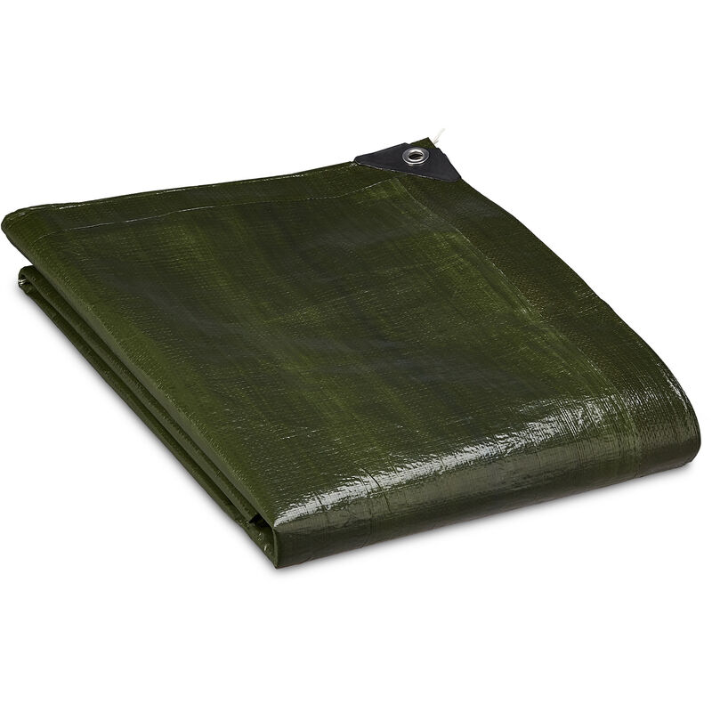 Relaxdays tarpaulin, 140g/m² material thickness, tarp, cover, tearproof & waterproof PE material, 1.5 m x 6 m, green