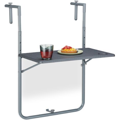 Relaxdays Tavolino da Balcone Pieghevole, 59,5 x 60 cm, Mini Tavolo Appeso, Regolabile in Altezza, Salvaspazio, Grigio, Acciaio