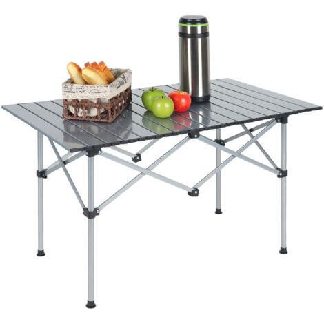Relaxdays Tavolino da Campeggio Pieghevole, HLP 55x95x53 cm, Tavolo da Giardino Esterno per Picnic, in Acciaio, Argento