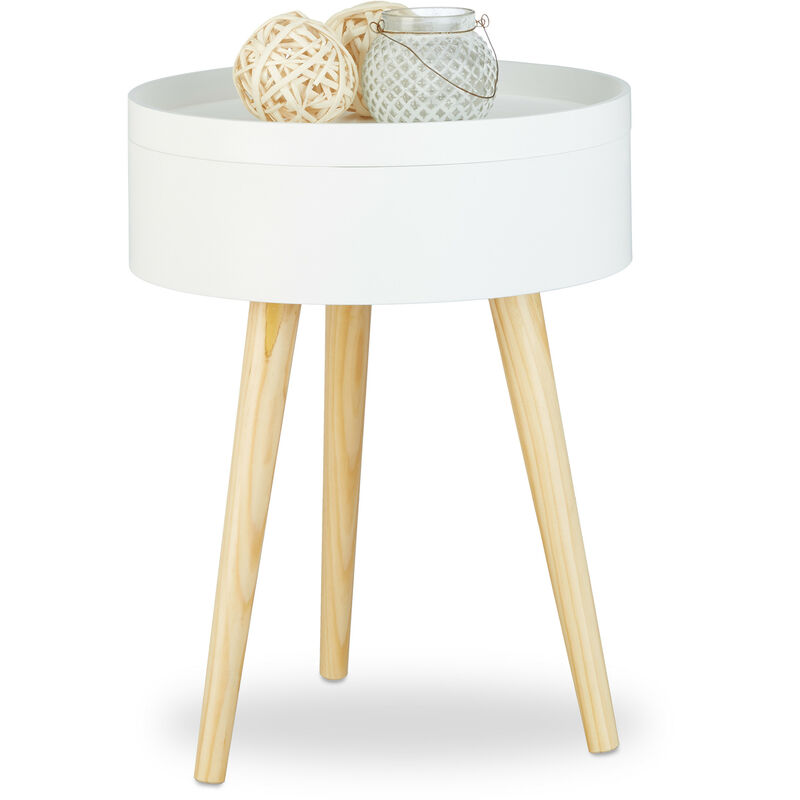 Tavolino da Salotto Rotondo con Vassoio, Design Scandinavo, Mobiletto Basso, HxLxP: 50 x 38 x 38 cm, Bianco - Relaxdays