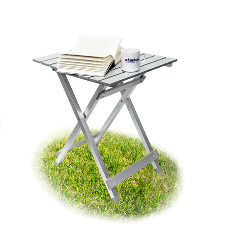 Relaxdays Tavolino Pieghevole, HLP: 59,5 x 50 x 47,5 cm, Salvaspazio, Resistente alle Intemperie, Alluminio, Argento