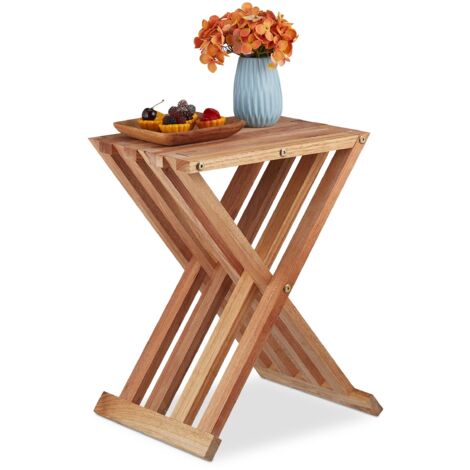 Relaxdays Tavolino Pieghevole in Legno di Noce, Tavolo da caffè, Salotto, Balcone, HLP: 44,5x34x28 cm, Marrone Naturale