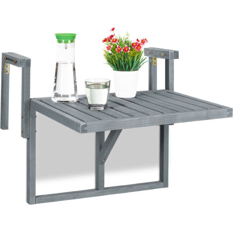 Relaxdays Tavolino Pieghevole per Balcone, da Appendere, Regolabile in Altezza, Salvaspazio, HLP: 55x70x65 cm, Grigio